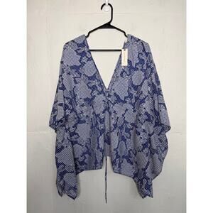 NEW Anthropologie Tie-Front Blue Floral Caftan One Size